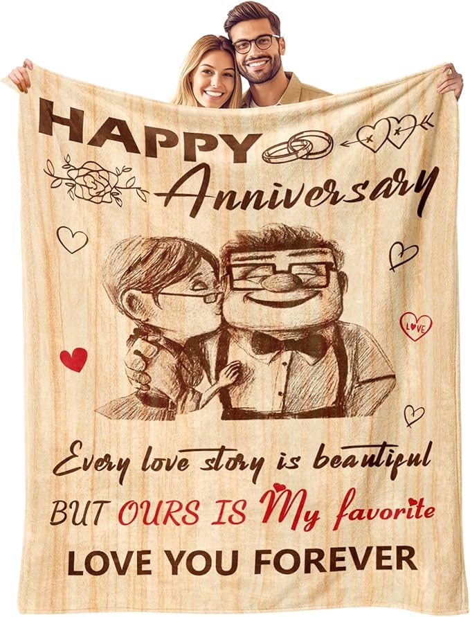 Wedding Anniversary Blanket for Her Him - Romantic I Love You Gift for Women Men Couple - Happy Anniversary for Wife Husband Girlfriend Boyfriend - Throw Blanket 50"x60"