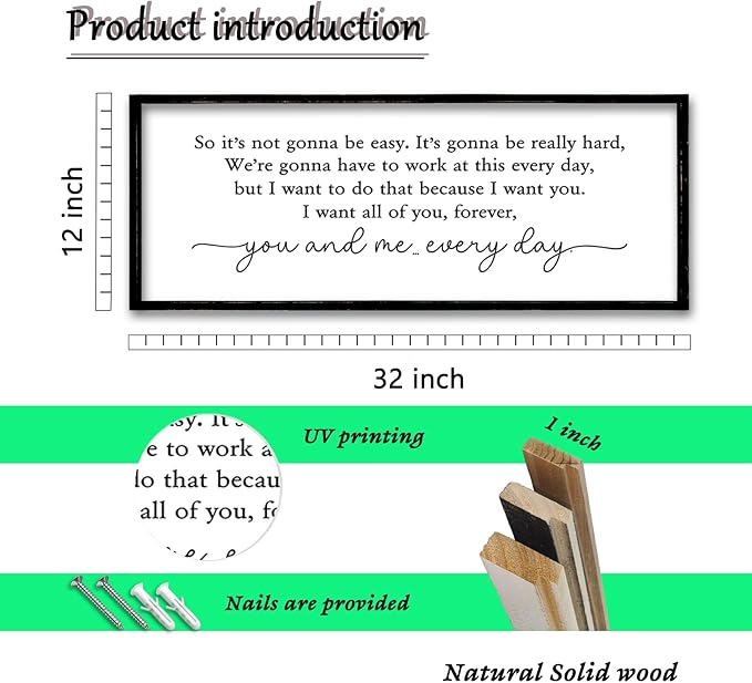 ZZJJHYWGQ Romantic Movie Quote Sign So It's Not Gonna Be Easy Home Wall Decor Art 32"×12" You and Me Everyday Love Family Sign For Master Bedroom Above Bed (Black)