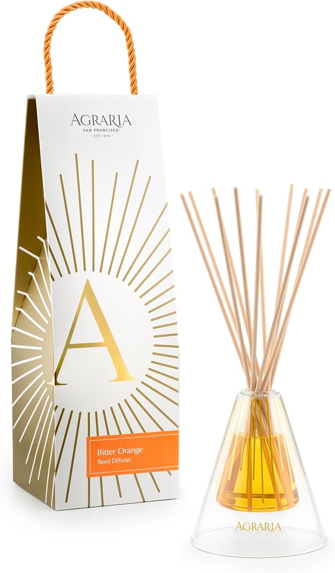 Agraria Bitter Orange Reed Diffuser Set, 12 Reeds Essential Oil Freshener Sticks, Scent Diffusers for Home Fragrance, Scented Oil Diffuser Gift Box