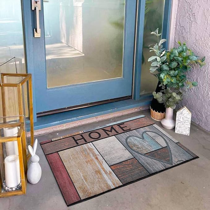 CHICHIC Welcome Door Mat 18x 30 Inch Front Doormat Outdoors for Home Entrance Outdoors Mat for Outside Entry Way Doormat Entry Rugs, Heavy Duty Non Slip Rubber Back Low Profile, Heart