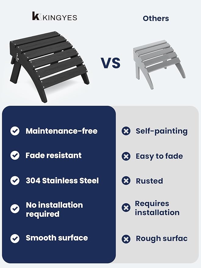 KINGYES Folding Adirondack Ottomans Set of 4 for Adirondack Chair, Black