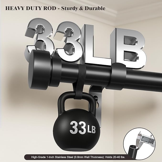 Oneach Black Curtain Rods for Windows 72 to 144 Inch, 1 Inch Pole Adjustable Length Heavy Duty Metal Curtain Rod Set, for Outdoor Bedroom Kitchen Living Room (16 to 150 Inch)