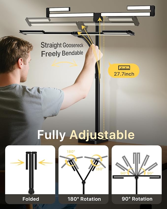 ONEMIX 42" LED Desk Lamp with Clamp, Architect Desk Light with Remote, Adjustable 4-Segment Bar, 1800LM Bright, Eye-Caring Desk Lamp for Home Office, Reading, Study, Dual Monitors, Workbench (Black)