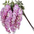 4PCS Artificial Wisteria Hanging Flowers 40'' Tall Lush Fake Wisteria Flowers for Floor Vases Silk Flowers for Wedding Arch Ceremony Window Box Home Garden Backdrop Decoration (Purplish Red)