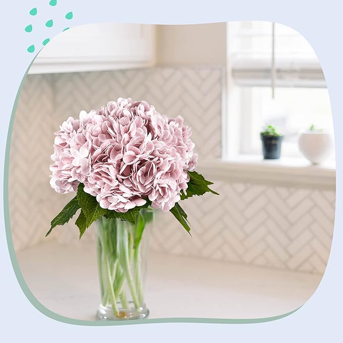 Yatim 21In Pink Artificial Hydrangea Flowers 5 Pcs Real Touch 3D Print Latex Flowers for Wedding Centerpieces Bouquets DIY Floral Decor Home Decoration with Stems