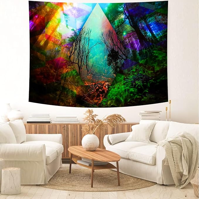 Delur Forest Tapestry Tree of Life Tropical Rainforest Tapestry Wall Hanging Colorful Nature Landscape Mystical Psychedelic Spiritual Headboard for Bedroom Living Room Home Decor (59.1" x 78.7")