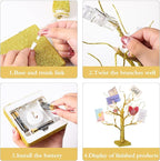 Money Holder Tree Present Card Holder, LED Birch Twig Tree Lights Tabletop, Display Tree with 12 Clear Clips for Christmas, Memo, Present Card, Photo, Wedding (Gold, Warm White,Vivid Style)