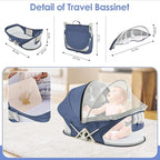 Portable Baby Bassinet Travel Baby Bed, Baby Cribs Travel Pod for Outdoors Baby Lounger Infant Travel Bed with Mosquito Net and Sunshade Canopy, Lightweight Washable