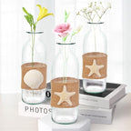 Shell Vase Set of 3 Coastal Vase,Small Starfish Seashell Flower Glass Vases Handcrafted for Beachy Decor,Beach Wedding/Party Beach Home Decor (Clear)