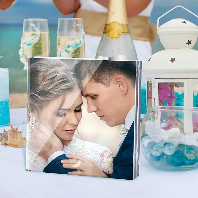 5 Pack 4 x 4 Inches Acrylic Picture Frame Desktop Frameless Photo Frame Double Sided Transparent Acrylic Frame Clear Horizontal Magnetic Frame for Desk Desktop Display Pictures Holder