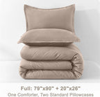 Litanika Light Coffee Comforter Full Size, 3 Pieces Lightweight Solid Bedding Set, All Season Fluffy Bed Set (79x90In Comforter & 2 Pillowcases)