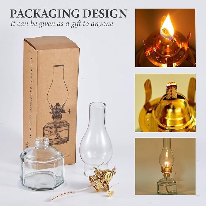 2 Pieces Large Glass Kerosene Lantern Vintage Oil Lamps for Indoor Use Decor Chamber, Hurricane Lamp Home Lighting Clear Lantern Classic Vintage Glass