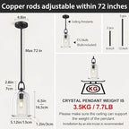 K9 Crystal Black Pendant Light Fixtures, Modern Farmhouse Pendant Lights Kitchen Island, Kitchen Pendant Light Over Island, Indoor Cloche Crystal Pendant Lighting,E12 Bulb Included