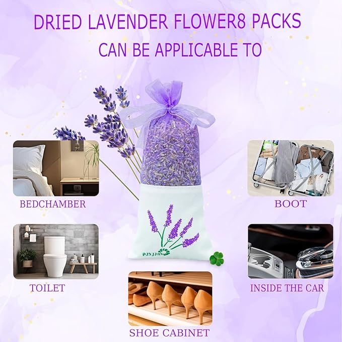 8 Packs Lavender Sachet Bags for Drawers and Closets, Long-Lasting Lavender Scented Sachets Home Fragrance Hanging Closet Air Freshener Oder Eliminator, Smell Goods for House