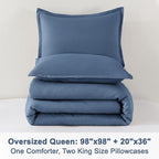 Litanika Haze Blue Comforters Oversized Queen Size, 3 Pieces Lightweight Solid Bedding Comforter Set, All Season Fluffy Bed Set (98x98In Comforter & 2 Pillowcases)