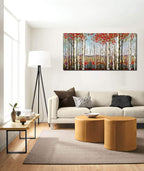 Canvas Wall Art for Living Room Bedroom Modern Wall Decor of Red Leaves White Birch Tree Forest Giclee Print Painting Artwork Wall Decoration 24x48 Large Size with Wood Framed Easy to Hang for Home