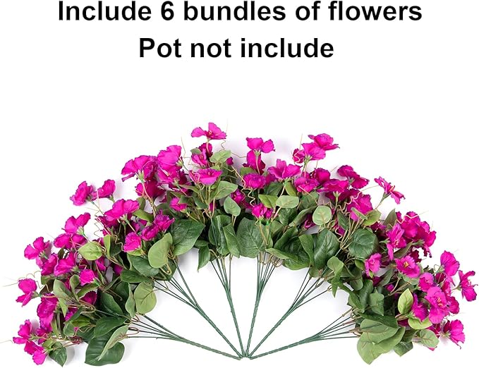 Hibiscus Artificial Flowers Plants for Outdoors Decor, 6 Bundles Silk Hibiscus Bouquet Tropical Flowers Artificial Realistic UV Resistant Fake Flowers for Outside Planter Porch Patio Balcony, Fuchsia