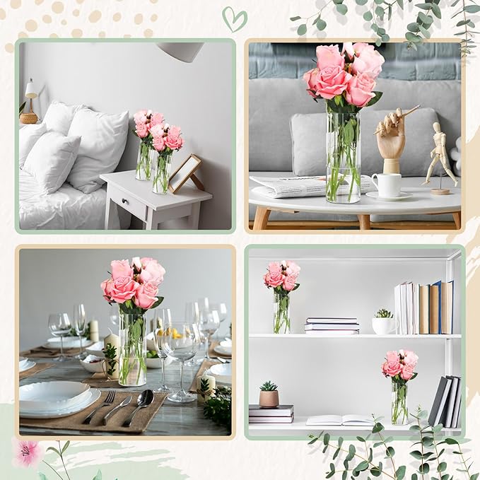 12 Pcs Glass Cylinder Vases for Centerpieces 8 Inch Clear Ribbed Tall Bud Vase for Centerpieces for Flower Wedding Decoration Floating Candle and Indoor Home Decor, Housewarming Gift