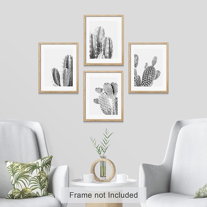 SIGNWIN Poster Set Black & White Saguaro Southwest Desert Tropical Cactus Floral Botanical Photography Modern Art Decorative Scenic Multicolor Nature Wilderness for Bedroom - 12"x16"x4