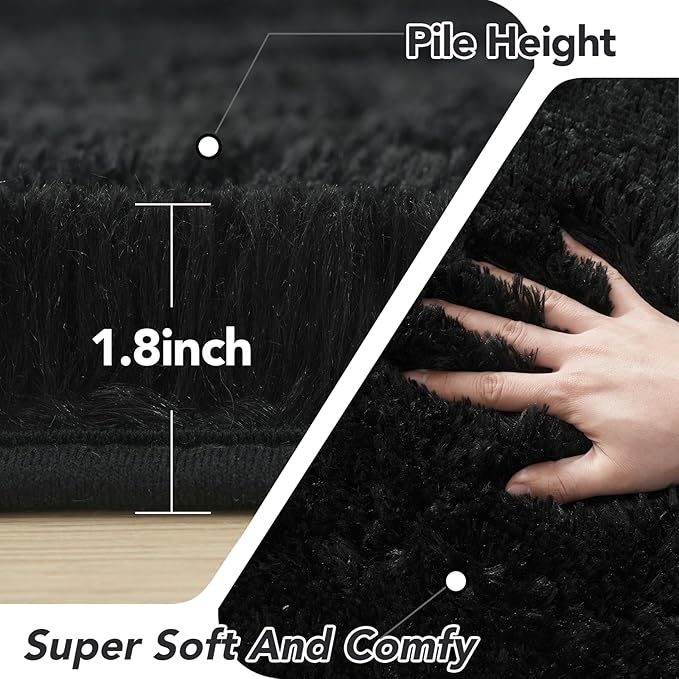 CAIYUECS Black Round Rug for Bedroom 4x4Feet: Soft and Fluffy Area Rug for Boys Bedroom- Black Oval Furry Plush Rug for Kids Room, Nursery, 4ft