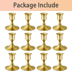 Vintage Brass Gold Taper Candle Holders, Set of 12, Metal Taper Candlestick Holder for Dinner Room Table Centerpiece, Wedding Reception, Festive,Mantel Decoration, Home Decor (Brass Gold, Set of 12)