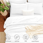 CozyLux Queen Comforter Set White, 7 Pieces Soft Pinch Pleat Bed in a Bag Queen Comforter Set with Sheets, Boho Bed Set with Down Alternative Comforter, Sheets, Pillowcases & Shams