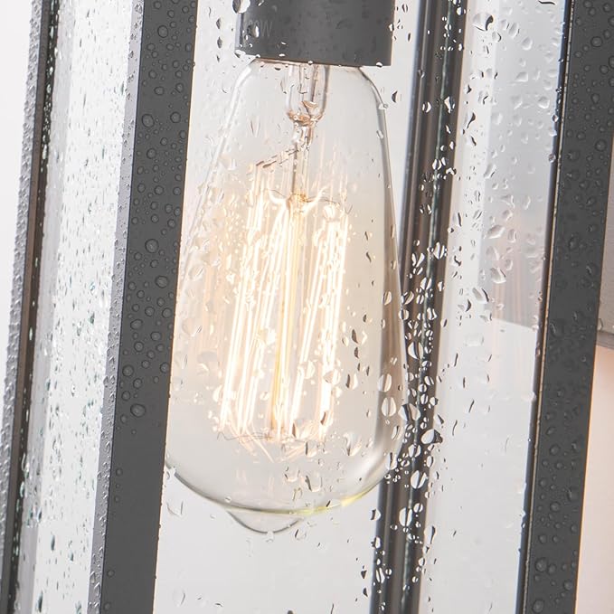 mirrea 11" Classic Outdoor Wall Sconce 1 Light in Matte Gray Rectangular Metal Frame and Clear Glass Shade Waterproof Porch Light Patio Light Pack of 2
