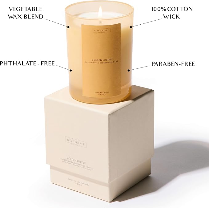 Orange, Cedarwood & Clove Scented Candle | Benevolence LA Sun-Kissed Collection | 11oz, 60 Hour Burn | Natural Soy Wax, Cotton Wick | Fall Scented Candles for Home, Bedroom, Bathroom – Golden Luster