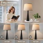 Seealle Modern Table Lamps Set of 2 - Touch Bedside Lamp for Nightstand with USB C+A,3-Way Dimmable Black Nightstand Lamps for Living Room Bedroom End Table with Grey Shade(Bulb Included)