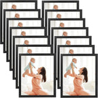 CRUGLA 8x10 Magnetic Picture Frames for Refrigerator 12 Packs, Modified Magnetic Sheet with Self Adhesive Backing, Black 8 by 10 Magnetic Photo Craft Frame Set for Glass Window Door Cubicle