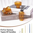 Candlestick Holders Set of 6, Ribbed Glass Taper Candle Holders, Reversible Amber Tealight & Candle Stick Candle Holder Vintage Crystal Tapered Candlestick for Wedding Dinner Party Festival