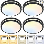 4-Pack 36W LED Flush Mount Ceiling Lights, 3200LM Black Ceiling Light Fixtures, 5 Color in One (2700K/3000K/4000K/5000K/6500K), 12'' Modern Round Ceiling Lamp for Kitchen Hallway Stairwell Offices