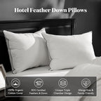 BPC Luxury Feather Down Pillow King Size Set of 2 - Medium-Firm Feather Pillow, 3-Chamber Bed Pillow Inserts with Organic Cotton Cover, Surrounded by Polyester, 20x36 Inches