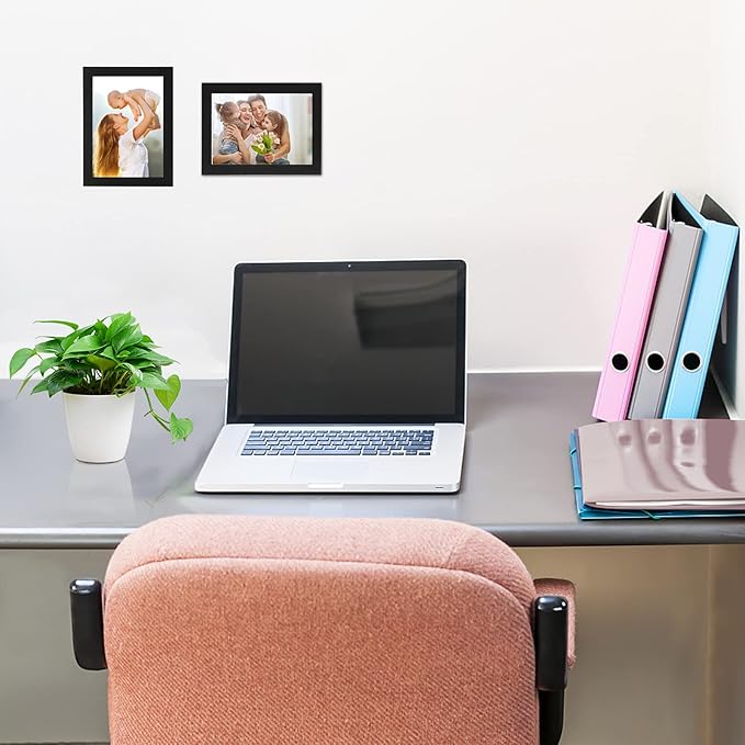 CRUGLA 5x7 Magnetic Picture Frames for Refrigerator 12 Packs, Modified Magnetic Sheet with Self Adhesive Backing, Black 5 by 7 Magnetic Photo Frame Set for Glass Window Door Cubicle