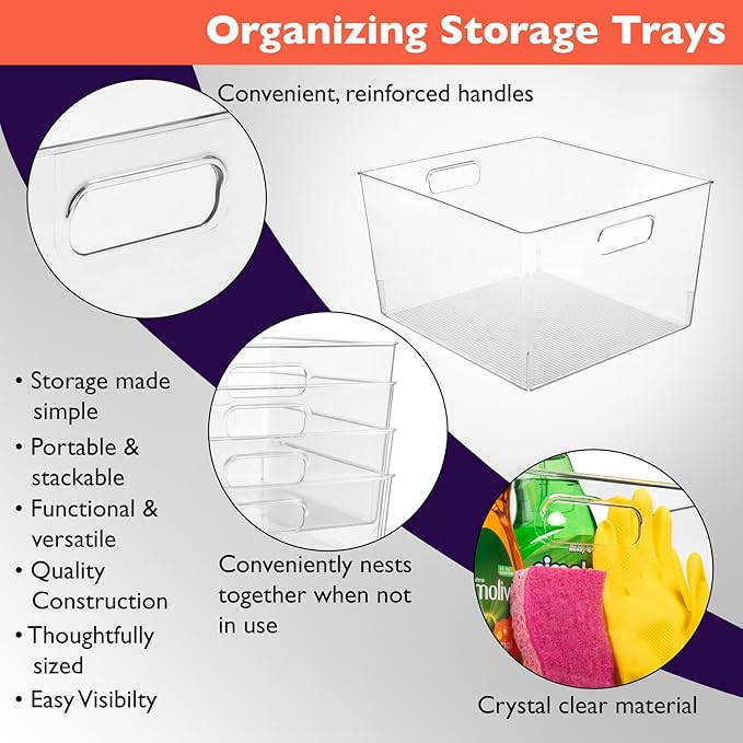 ClearSpace XL Clear Plastic Storage Bins - 2 Pack for Kitchen Cabinet and Fridge Organization