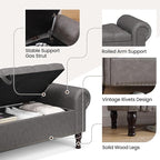 Storage Bench for Bedroom, 51" Full Queen Storage Bench, Upholstered Bedroom Bench with Rolled Arms and Vintage Rivets for Living Room, Storage Room, Entryway, Gray