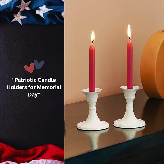 Rely+ White Candle Holder Set of 2 - Decorative Taper Candles for Candlesticks - Candle Stick Candle Holder -Candlestick Holders for Taper Candles - Modern Easter Candle Holders for Dinner, Party