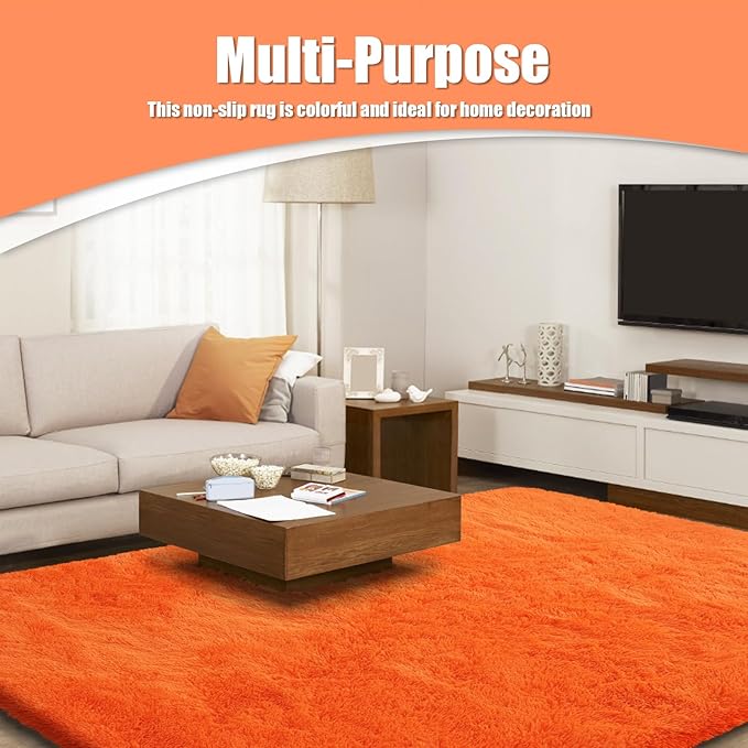 8x10 Fluffy Area Rugs for Living Room,Shag Area Rug for Bedroom,Soft Orange Fuzzy Rug Non-Shedding Indoor Plush Carpet for Kids Bedroom Nursery Home Decor