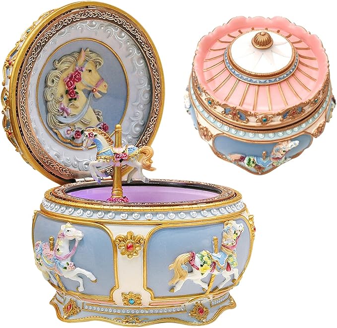 Carousel Horse Music Box Collectible Mechanical Rotate Musical Box with Sankyo 18-Note Wind Up and Colorful Lights for Kids Girls Christmas Birthday Gifts (Always with Me)