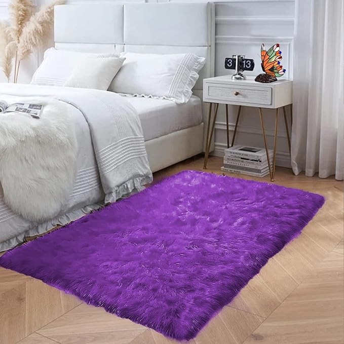 Goolela Purple Carpet 3x5 Rug Fluffy Rug Washable Furry Rug Faux Fur Rug for Living Room Plush Shag Rug for Bedroom Dorm Floor Soft Rug Home Decor Rectangle