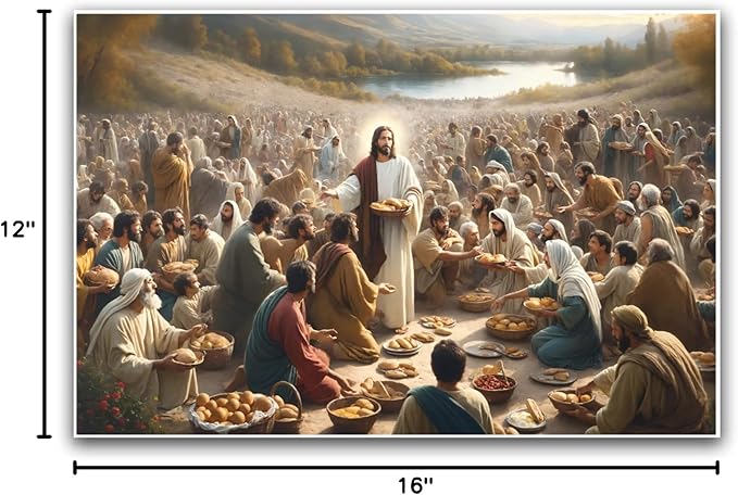 XWNLTEPK Jesus Feeding 5,000 People with Five Loaves and Two Fishes Miracle Mercy Canvas Art Wall Decor Poster Suitable for Bedroom Living Room Relaxation Room Confession Room