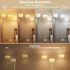 36W LED Arc Floor Lamp with 3 White Fabric Shades, 3000LM Super Bright Standing Lamp with Remote Control & Touch, Stepless Dimming, Individual Light Control for Living Room, Bedroom
