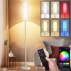 Smart LED Floor Lamp with APP Control & RGB Colors - Dimmable Standing Lamp for Living Room, Bedroom, Gaming - Remote, Timer, 9W Bulb Included, 67" Modern Tall Lamp (White)
