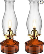 Tuanse 2 Pcs Oil Lamps for Indoor Use Vintage Hurricane Emergency Glass Oil Lamps Large Lantern Classic Decorative Oil Lamp for Home Tabletop Emergency Lighting Supplies(Brown)