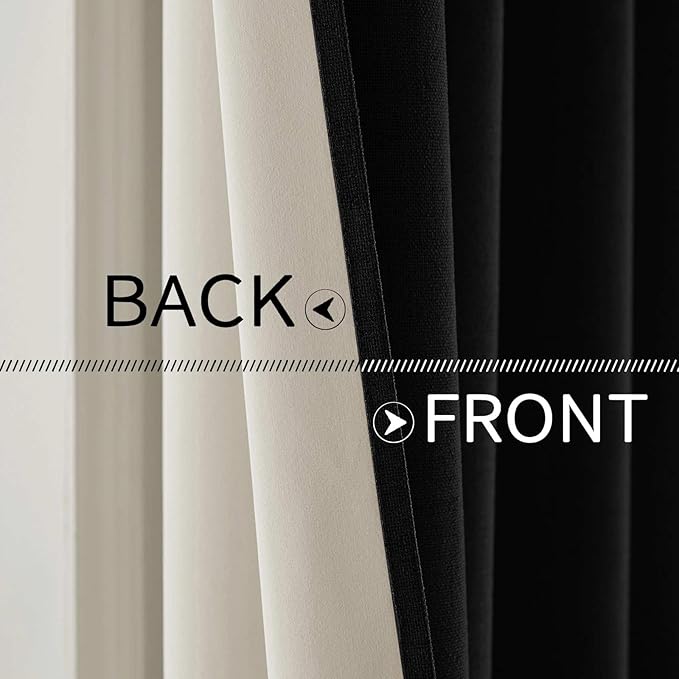 MIULEE Linen Texture Curtains for Bedroom Solid 100% Blackout Thermal Insulated Halloween Black Curtains Grommet Room Darkening Drapes for Living Room Nursery 52x54 Inch (2 Panels)