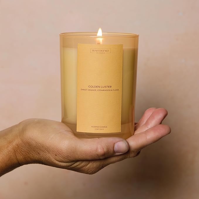 Orange, Cedarwood & Clove Scented Candle | Benevolence LA Sun-Kissed Collection | 11oz, 60 Hour Burn | Natural Soy Wax, Cotton Wick | Fall Scented Candles for Home, Bedroom, Bathroom – Golden Luster