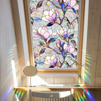 Stained Window Film Decorative Purple Magnolia Flower Static Glass Clings Stickers for Home Office Living Room Bedroom Glass Windows Door Decor 16.93 x 39.37 Inches