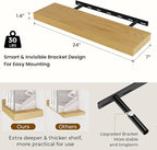 Dreamland 24 inch Floating Shelves Long Floating Shelves for Wall Large Wall Mounted Shelves with Invisible Brackets, Oak Shelves for Bathroom, Living Room, Kitchen, Office, 24x6.7 inch deep Set of 2