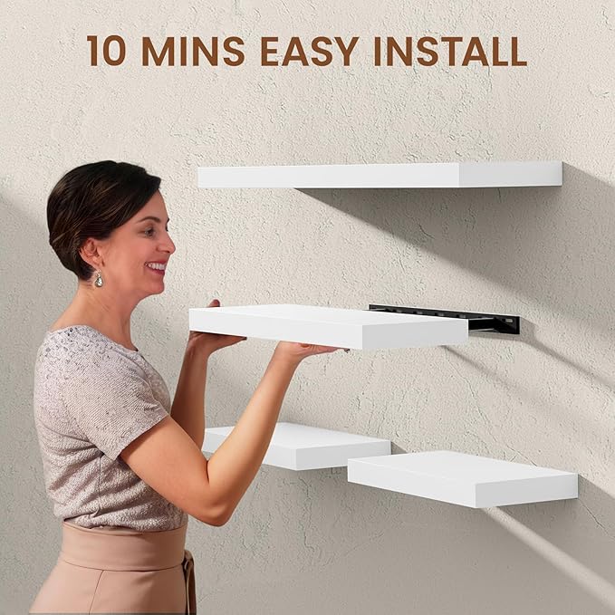 Heimlove 24 inch Floating Shelves for Wall,2 Packs Natural Pine Solid Wood Bathroom Shelf Over Toilet Decor and Storage 8 inches Deep for Kitchen Bedroom Office & Living Room Display Wall Decor