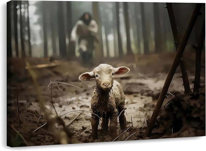 Framed Jesus Christ Wall Art Canvas Jesus and Lamb of God Christian Painting Prints Biblical Wall Decor Religious Room Decor for Church Prayer Room Christian Schools Hospitals 16" x 24"